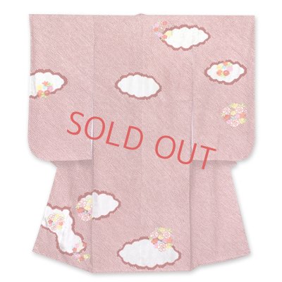 画像2: 七五三 着物 7歳 女の子 日本製 正絹 総絞り 総刺繍柄 絵羽付け 四つ身の着物【赤、雲に花輪】