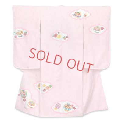 画像2: 七五三 着物 7歳 女の子 日本製 正絹 絞り染 本絞り 金駒刺繍 絵羽付け 四つ身の着物【ピンク、束ね熨斗】