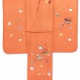 画像3: 七五三 7歳 女の子用 日本製 正絹 金駒刺繍 絵羽付け 四つ身の着物【オレンジ系、鈴】 (3)