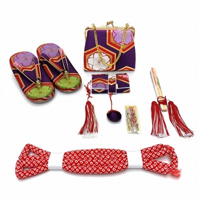 画像7: 七五三 着物 7歳 女の子 フルセット 正絹 絵羽付け 絞り染め 刺繍入り 四つ身の子供着物とオリジナル袋帯＆箱せこセット【シャーベットオレンジ、鞠と桜】