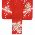 画像3: 七五三 7歳 女の子用 正絹 日本製 絵羽付け 金駒刺繍 四つ身の着物 襦袢 伊達衿付き【赤、鈴】
