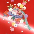 画像4: 七五三 7歳 女の子用 正絹 日本製 絵羽付け 金駒刺繍 四つ身の着物 襦袢 伊達衿付き【赤、鈴】