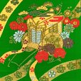 画像3: 七五三 袋帯 正絹 桐生織 こども・ジュニア用 日本製 全通の女の子用祝帯 仕立て上がり【緑、御所車に蝶】