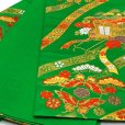 画像4: 七五三 袋帯 正絹 桐生織 こども・ジュニア用 日本製 全通の女の子用祝帯 仕立て上がり【緑、御所車に蝶】