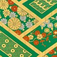 画像3: 七五三 袋帯 正絹 桐生織 こども・ジュニア用 日本製 全通の女の子用祝帯 仕立て上がり【緑、小花と浪・亀甲】