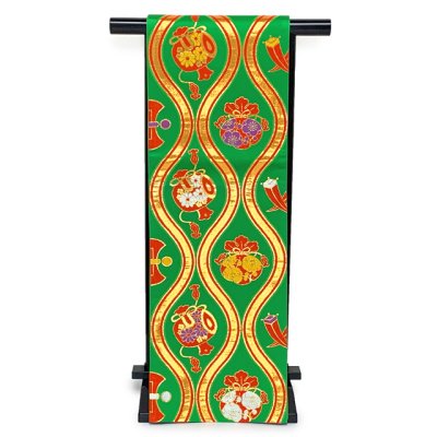 画像2: 七五三 袋帯 正絹 桐生織 こども・ジュニア用 日本製 全通の女の子用祝帯 仕立て済み【緑、立涌に宝】