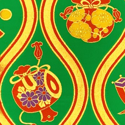 画像3: 七五三 袋帯 正絹 桐生織 こども・ジュニア用 日本製 全通の女の子用祝帯 仕立て済み【緑、立涌に宝】