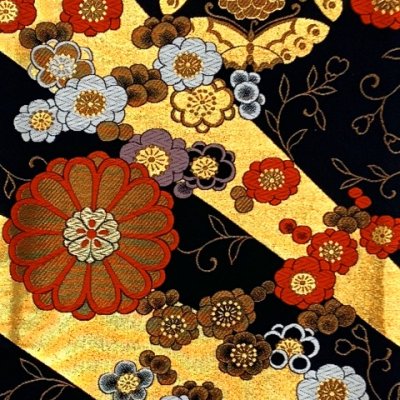 画像2: 七五三 袋帯 正絹 桐生織 こども・ジュニア用 日本製 全通の女の子用祝帯 仕立て済み【黒地、菊と梅】