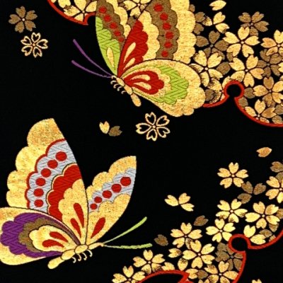 画像2: 七五三 袋帯 正絹 桐生織 こども・ジュニア用 日本製 全通の女の子用祝帯 仕立て済み【黒地、蝶と桜】