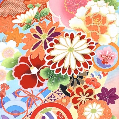 画像5: ジュニア 振袖 絵羽柄 145cm-158cm向け 長襦袢付き 合繊 小学校の卒業式 十三参り お正月に【水色ｘ橙、熨斗に花爛漫】