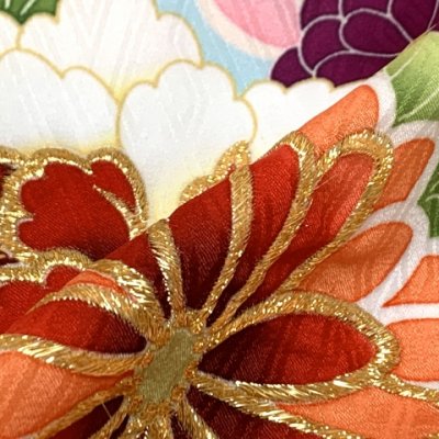 画像7: ジュニア 振袖 絵羽柄 145cm-158cm向け 長襦袢付き 合繊 小学校の卒業式 十三参り お正月に【水色ｘ橙、熨斗に花爛漫】