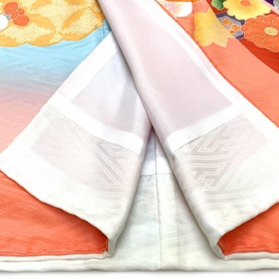 画像9: ジュニア 振袖 絵羽柄 145cm-158cm向け 長襦袢付き 合繊 小学校の卒業式 十三参り お正月に【水色ｘ橙、熨斗に花爛漫】