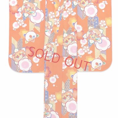 画像2: ジュニアサイズ 振袖  和がままブランド 小紋柄 150サイズ  合繊 お正月 卒業式袴に【オレンジ 梅と橘に矢羽根】