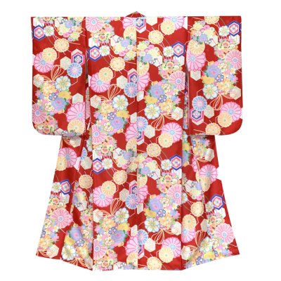 画像2: ジュニアサイズ 振袖 小紋柄 150サイズ 合繊　お正月 卒業式袴に【赤、古典柄】