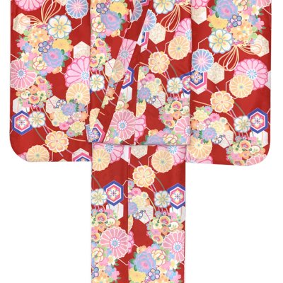画像3: ジュニアサイズ 振袖 小紋柄 150サイズ 合繊　お正月 卒業式袴に【赤、古典柄】
