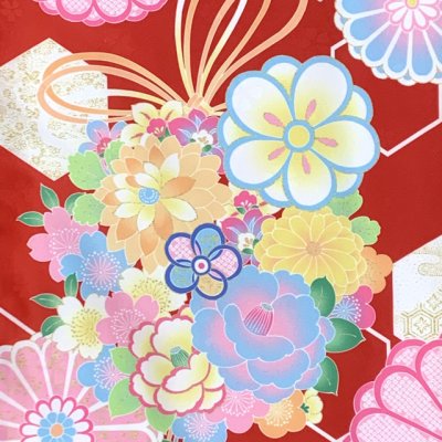 画像4: ジュニアサイズ 振袖 小紋柄 150サイズ 合繊　お正月 卒業式袴に【赤、古典柄】