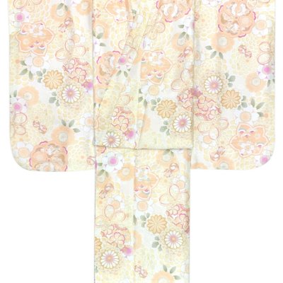 画像3: ジュニアサイズ 振袖 小紋柄 150サイズ 合繊　お正月 卒業式袴に【淡イエロー系、鞠と菊】