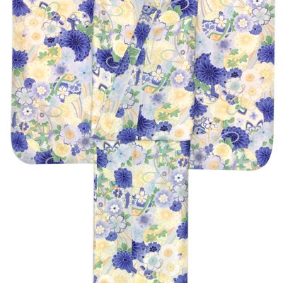 画像3: ジュニアサイズ 振袖 小紋柄 150サイズ 合繊　お正月 卒業式袴に【ブルーｘ淡イエロー系、万寿菊と水引き。鞠】