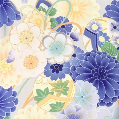 画像4: ジュニアサイズ 振袖 小紋柄 150サイズ 合繊　お正月 卒業式袴に【ブルーｘ淡イエロー系、万寿菊と水引き。鞠】