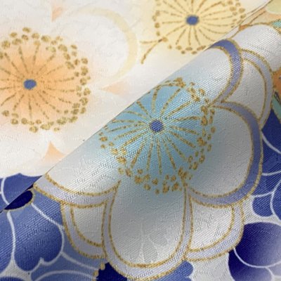 画像5: ジュニアサイズ 振袖 小紋柄 150サイズ 合繊　お正月 卒業式袴に【ブルーｘ淡イエロー系、万寿菊と水引き。鞠】