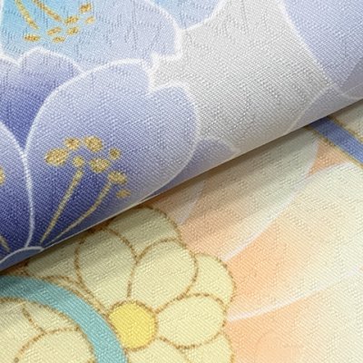 画像6: ジュニアサイズ 振袖 小紋柄 150サイズ 合繊　お正月 卒業式袴に【ブルーｘ淡イエロー系、万寿菊と水引き。鞠】