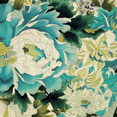 画像4: ジュニアサイズ 振袖 小紋柄 150サイズ 合繊　お正月 卒業式袴に【生成りｘ青緑系、花車】