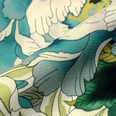 画像5: ジュニアサイズ 振袖 小紋柄 150サイズ 合繊　お正月 卒業式袴に【生成りｘ青緑系、花車】