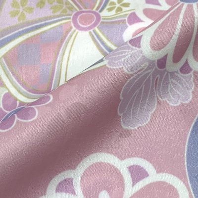 画像5: ジュニアサイズ 振袖 小紋柄 150サイズ 合繊　お正月 卒業式袴に【ベージュｘピンク、パステル菊】