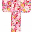 画像3: ジュニア小紋セット 150サイズ 女の子用洗える着物 袷 と襦袢、半幅帯の作り帯 3点セット【ピンク、牡丹に鞠】