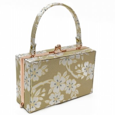 画像2: 七五三 7歳 子ども用 草履バッグセット 華徒然ブランド 表地正絹帯生地バッグと草履【ゴールド、梅花】