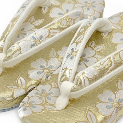 画像5: 七五三 7歳 子ども用 草履バッグセット 華徒然ブランド 表地正絹帯生地バッグと草履【ゴールド、梅花】