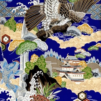 画像4: 男の子 でんちセット ウール  日本製 赤ちゃんの着物 ちゃんちゃんこセット【青系、鷹と昇り鯉】