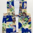 画像2: 男の子 でんちセット ウール  日本製 赤ちゃんの着物 ちゃんちゃんこセット【青系、兜・扇に舞い鶴】