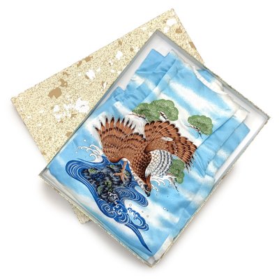 画像11: 初節句やお正月に 男の子 でんちセット 日本製 赤ちゃんの着物 ちゃんちゃんこセット 化繊【水色系、鷹】