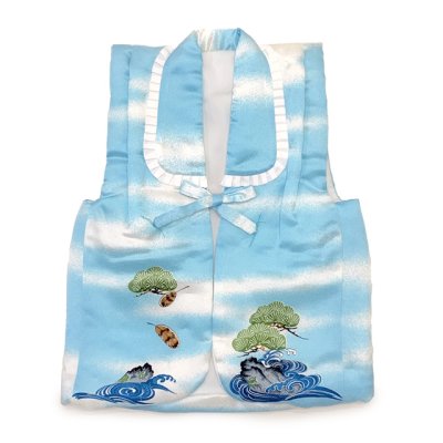 画像7: 初節句やお正月に 男の子 でんちセット 日本製 赤ちゃんの着物 ちゃんちゃんこセット 化繊【水色系、鷹】