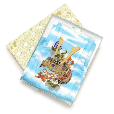 画像11: 初節句やお正月に 男の子 でんちセット 日本製 赤ちゃんの着物 ちゃんちゃんこセット 化繊【水色系、兜】