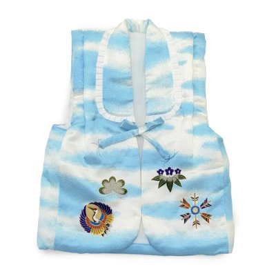 画像7: 初節句やお正月に 男の子 でんちセット 日本製 赤ちゃんの着物 ちゃんちゃんこセット 化繊【水色系、兜】