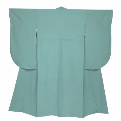 画像2: 色無地 合繊 卒業式のニ尺袖着物(Sサイズ)  ジュニア用着物(130サイズ)としても使用可【白緑】