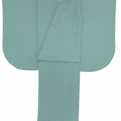 画像3: 色無地 合繊 卒業式のニ尺袖着物(Sサイズ)  ジュニア用着物(130サイズ)としても使用可【白緑】