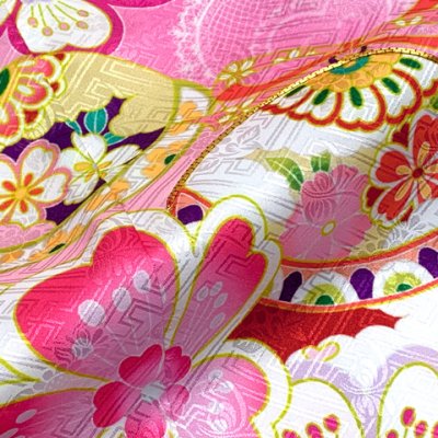 画像4: 七五三 着物 7歳 フルセット 絵羽柄の7歳女の子用着物(合繊)と結び帯・小物セット【ファンタジー・ホワイト】