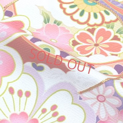 画像5: 七五三 着物 7歳 セット 幻想的な柄の子供着物 結び帯コーデセット(合繊)【ファンタジー・パープル、鈴と桜】