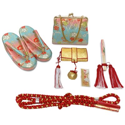 画像7: 七五三 着物 フルセット 7歳 女の子 絵羽柄 子供着物 結び帯セット 合繊【ファンタジー・パステルクリーム】