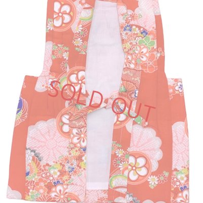 画像2: 女の子 でんちセット ウール  日本製 赤ちゃんの着物 ちゃんちゃんこセット【レッド、鶴と菊】