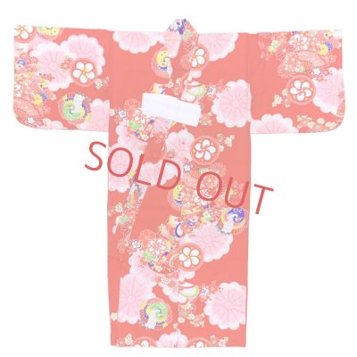 画像3: 女の子 でんちセット ウール  日本製 赤ちゃんの着物 ちゃんちゃんこセット【レッド、鶴と菊】