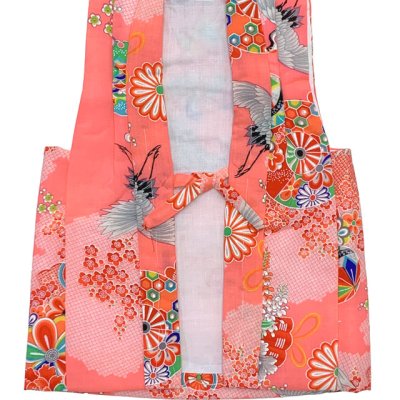 画像2: 【少し訳あり】女の子 でんちセット ウール  日本製 赤ちゃんの着物 ちゃんちゃんこセット【ピンク、夫婦鶴】