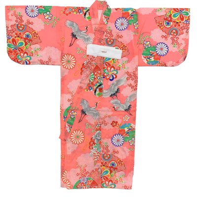 画像3: 【少し訳あり】女の子 でんちセット ウール  日本製 赤ちゃんの着物 ちゃんちゃんこセット【ピンク、夫婦鶴】