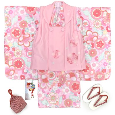 画像4: 七五三 3歳 着物 セット 女の子  KAGURA カグラ ブランド 被布コートセット（合繊）【ローズピンク系、古典柄】