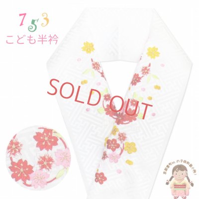 画像1: 半衿 子供用 華やかな刺繍入りの半襟(合繊)【白、花輪】