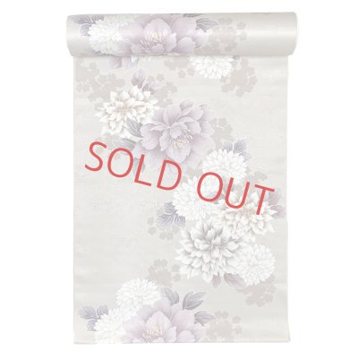 画像2: 反物 小紋 生地反物 ポリエステル 未仕立て ポリエステル 綸子【ベージュ、菊と牡丹】