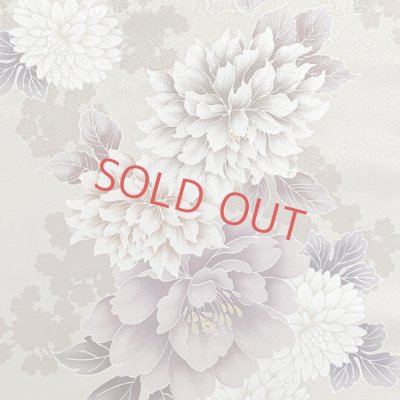 画像3: 反物 小紋 生地反物 ポリエステル 未仕立て ポリエステル 綸子【ベージュ、菊と牡丹】